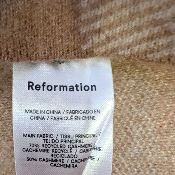 Reformation | Cashmere Fonte Plaid Cropped Tank Top Cream & Tan Gingham | Small - Picture 6 of 11